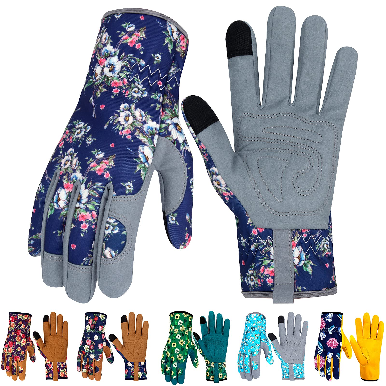 MERTURN Leather Gardening Gloves for Women Thorn Proof Garden Gloves Touch Screen Working Gloves Gardening Gifts Blue